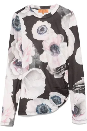 STINE GOYA Tops, Dames, Veelkleurig, XS, Zwarte Bloemen Trui