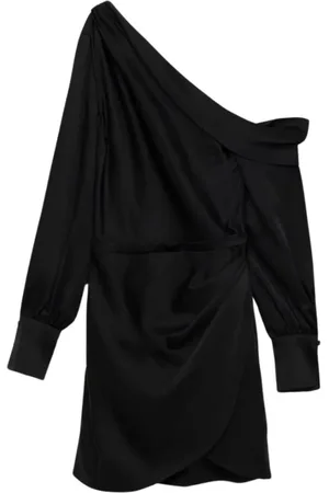 Simkhai Kleedjes, Dames, Zwart, M, Satijn, Zwarte One Shoulder Mini Jurk