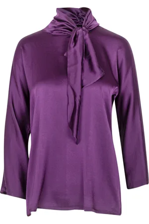 Jucca Blouses & Shirts, Dames, Paars, S, Satijn, Zijden Blouse met Hoge Hals