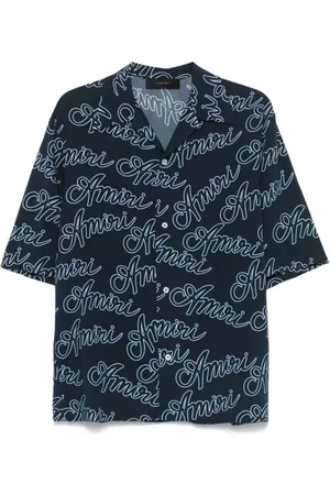 AMIRI Overhemden, Heren, Blauw, L, Logo Print Button-Up Overhemd