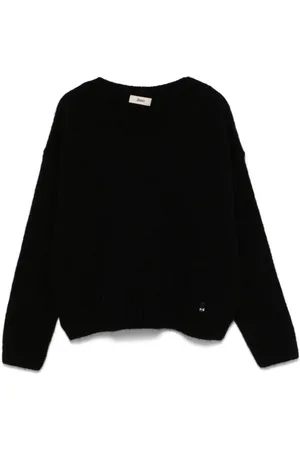 HERNO Truien, Dames, Zwart, M, Wol, Zwarte Alpaca Wolmix Gebreide Trui