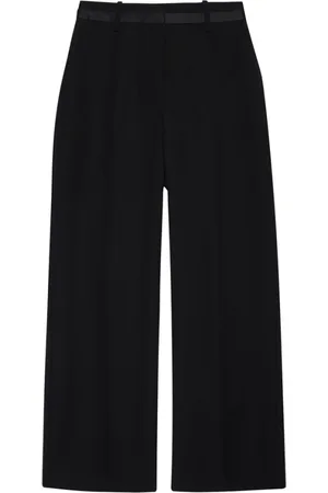 ANINE BING Broeken, Dames, Zwart, S, Wol, Zwarte wollen cropped broek met zakken
