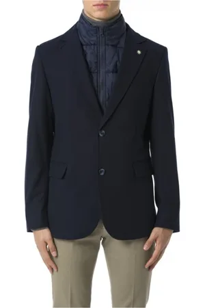 Manuel Ritz Jassen, Heren, Blauw, L, Blauwe Slim Fit Jas met Bib