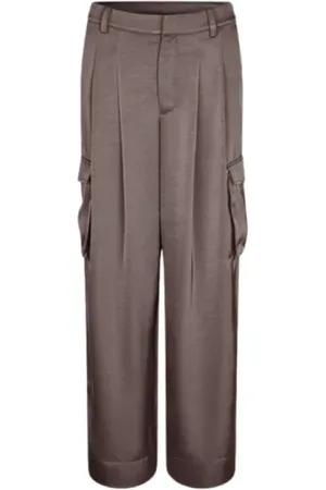 mbyM Broeken, Dames, Bruin, M, Satijn, Satijnen Cargo Broek Fallen Rock Stijl