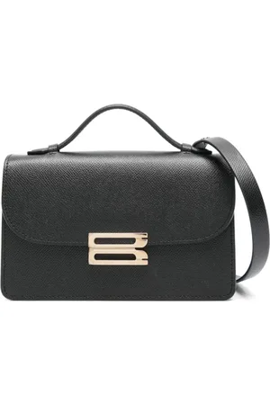 Victoria Beckham Tassen, Dames, Zwart, ONE Size, Leer, Gestructureerde Zwarte Leren Schoudertas