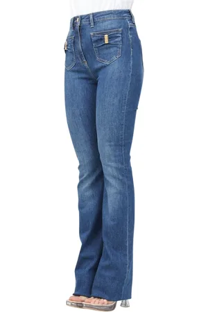 Elisabetta Franchi Jeans, Dames, Blauw, W28, Denim, Flared denim jeans met strikzakken