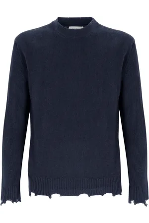 LANEUS Truien, Heren, Blauw, 2Xl, Wol, Ronde hals trui met breuken in wol