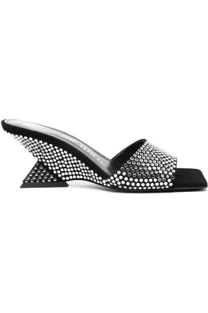 The Attico Schoenen, Dames, Zwart, 36 EU, Suède, Zwarte Sleehaksandalen met Kristallen Versiering