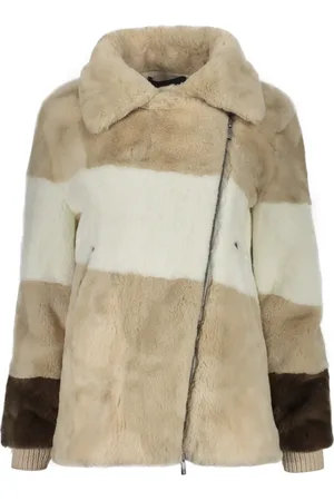 LORENA ANTONIAZZI Jassen, Dames, , S, Katoen, Ribgebreide manchetten faux fur jack met lurex draden