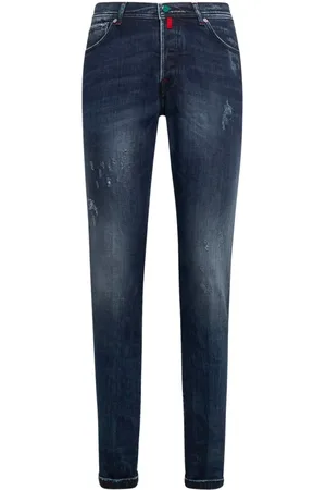 Kiton Jeans, Heren, Blauw, W34, Katoen, Slim Fit Katoenen Jeans