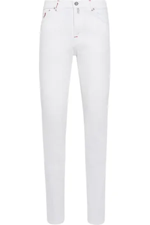 Kiton Jeans, Heren, Wit, W36, Katoen, Witte Slim Fit Katoenen Jeans
