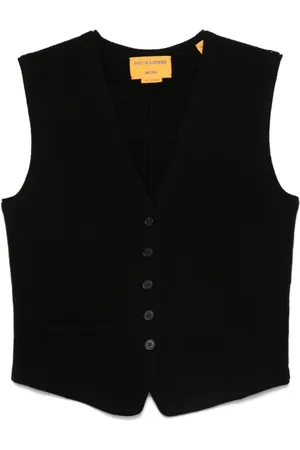 Guest In Residence Jassen, Dames, Zwart, S, Leer, Zwarte Getailleerde Vest voor Mannen