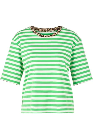 Marc Cain Tops, Dames, Groen, S, Katoen, Gestreept T-shirt met 3/4-mouw
