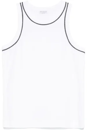 Brunello Cucinelli Tops, Dames, Wit, M, Witte Mouwloze Top met Ronde Hals