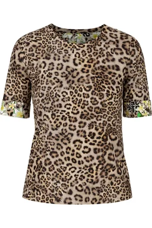 Marc Cain Tops, Dames, Bruin, XL, Katoen, T-shirt met luipaardprint en nauwsluitend