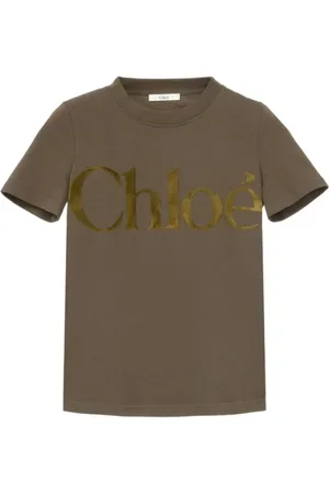 Chloé Tops, Dames, Groen, M, Katoen, Logo Print Olijfgroen T-Shirt