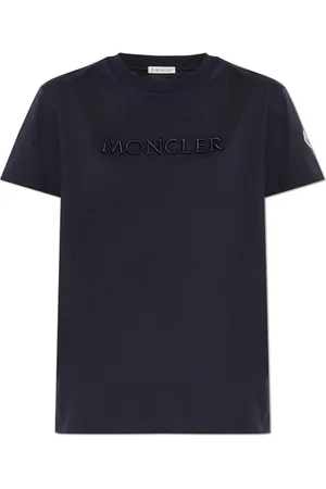 Moncler Tops, Dames, Blauw, L, Katoen, T-shirt met logo