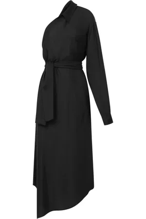 Moschino Kleedjes, Dames, Zwart, 2Xs, Zwarte Asymmetrische Hals Lange Mouw Jurk