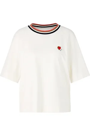 Marc Cain Tops, Dames, Wit, S, Katoen, Gestreept Cropped T-shirt