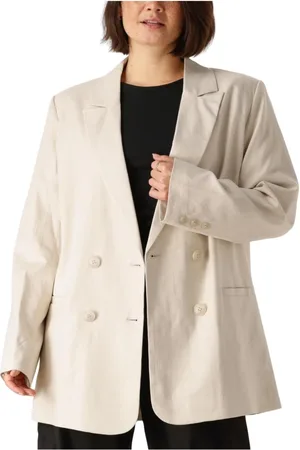 Gestuz Jassen, Dames, Wit, L, Linnen, Linnen blazer in stijlvol off