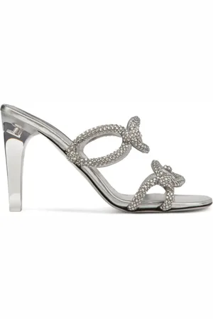VALENTINO Schoenen, Dames, Grijs, 37 EU, Leer, Kristalversierde Slippers