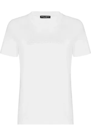 Dolce & Gabbana Tops, Dames, Wit, S, Katoen, Grafische Print Katoenen T-Shirt