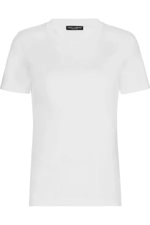 Dolce & Gabbana Tops, Dames, Wit, XS, Katoen, Geborduurd Logo Katoenen T-shirt