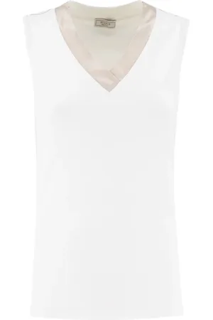 PESERICO SIGN Tops, Dames, Wit, S, Katoen, Contrast V-hals katoenen top