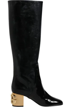 Dolce & Gabbana Schoenen, Dames, Zwart, 36 EU, Katoen, Logo Detail Hoge Laarzen in Zwart