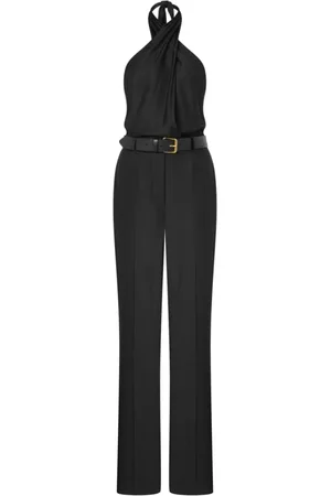 Moschino Jumpsuits & Playsuits, Dames, Zwart, M, Zwart Halternek Knoop Rits Zak Shorts