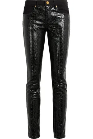 Roberto Cavalli Jeans, Dames, Zwart, 2Xs, Katoen, Python-Effect Skinny Jeans met zichtbare naden