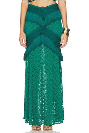 PATBO Rokken, Dames, Groen, S, Maxi Rok met Franje