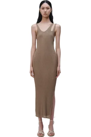 Simkhai Kleedjes, Dames, , S, Marigold Gebreide Midi Jurk met Uitsnijding
