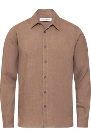 Orlebar Brown Overhemden, Heren, Bruin, XL, Linnen, Paarse Wijn Linnen Vakantieshirt