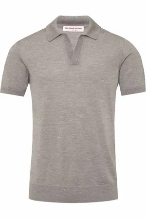 Orlebar Brown Tops, Heren, Grijs, L, Linnen, Zijde Linnen Grijs Gebreid