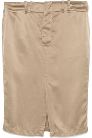 Saint Laurent Rokken, Dames, , M, Satijn, Taupe Zijden Pencil Rok