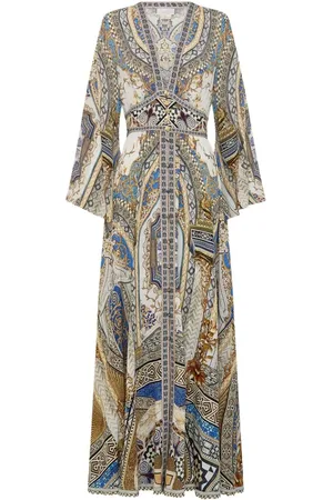 Camilla Kleedjes, Dames, Veelkleurig, M, Zijden Kimono Mouw Mozaïek Jurk