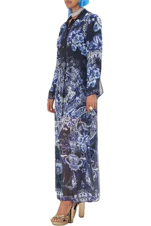 Camilla Kleedjes, Dames, Blauw, L, Blauwe Delft Dynasty Kant Trenchcoat
