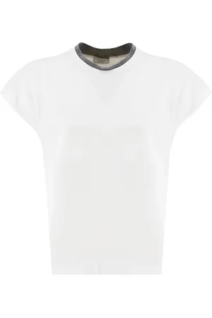 PESERICO SIGN Tops, Dames, Wit, S, Katoen, Contrast Crew Neck Katoenen T-shirt
