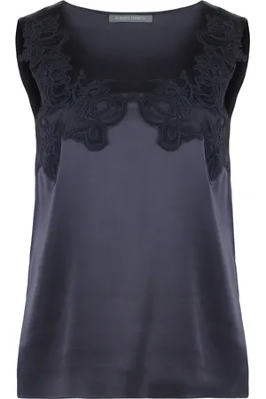 Alberta Ferretti Tops, Dames, Blauw, S, Satijn, Bloemen Geborduurde Satijnen Tanktop