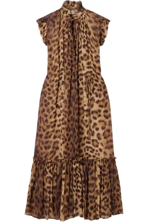 ZIMMERMANN Kleedjes, Dames, Bruin, S, Polyester, Flutter Jurk met Polyester Bloemen