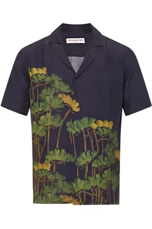 Orlebar Brown Overhemden, Heren, Veelkleurig, M, Linnen, Fantasy Floral Night Iris Shirt