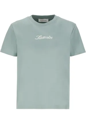 Lanvin Tops, Dames, Groen, L, Katoen, Groen katoenen T-shirt met geborduurd logo