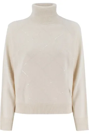 PESERICO SIGN Truien, Dames, , M, Wol, Turtleneck Jumper met Geometrische Steekdetails