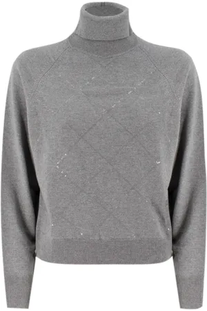 PESERICO SIGN Truien, Dames, Grijs, S, Wol, Turtleneck Jumper met Geometrische Steekdetails