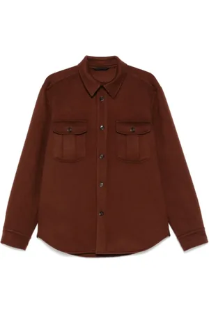 BRIONI Jassen, Heren, Bruin, M, Wol, Chocoladebruine Geborstelde Wollen Overhemd