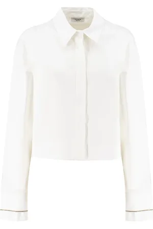 PESERICO SIGN Blouses & Shirts, Dames, Wit, S, Katoen, Shirt met juweeldetails en slim fit