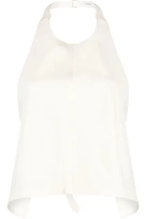 WARDROBE.NYC Tops, Dames, Wit, M, Wol, Rugloze Haltertop in Off