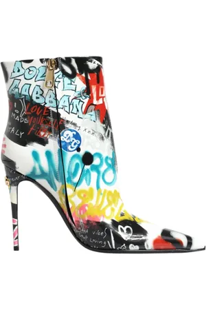 Dolce & Gabbana Schoenen, Dames, Veelkleurig, 39 EU, Leer, Graffiti Print Leren Mid Calf Laarzen