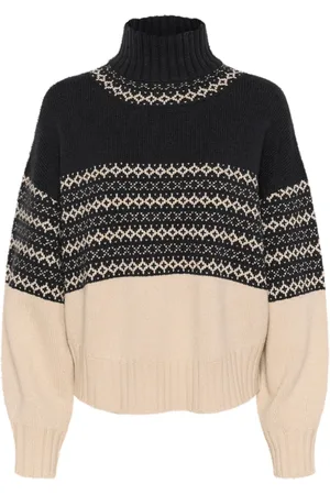 Part Two Truien, Dames, Zwart, XS, Navy Jacquard Pofmouw Trui
